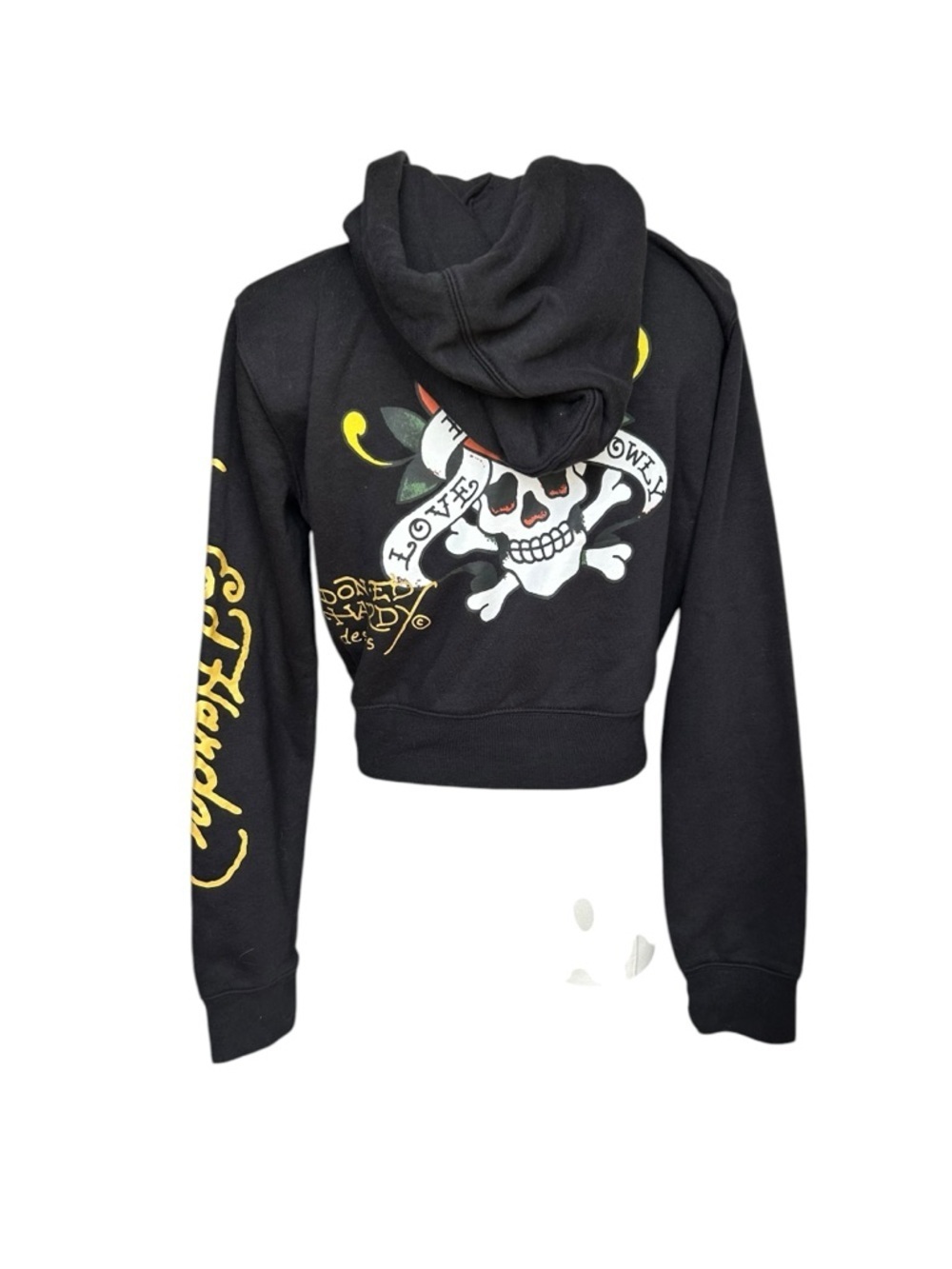 Ed Hardy Zip Hoodie Womens Large Black Love Kills Slowly Skull Graphic Crop - Picture 4 of 12